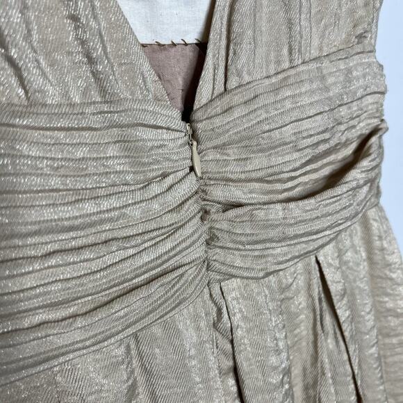 BCBG Max Azria Party Dress 6 Gold Silk Blend Metallic Sequin Waist Balloon Hem - Picture 6 of 12